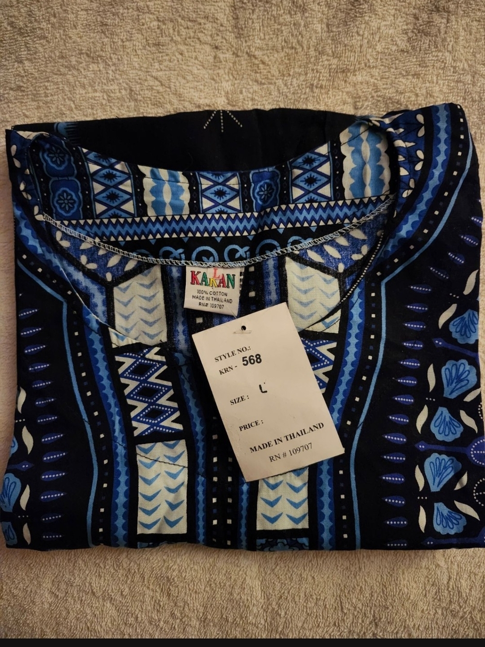NEW Blue, Black,white Patterned Cotton Tunic Dashiki Top Blouse Graphic, Juniors